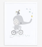 SMILE IT'S RAINING - Børneplakat - Elefant på cykel