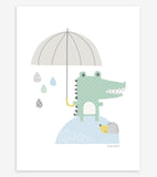 SMIL DET REGNER - Børneplakat - Krokodille og hans paraply