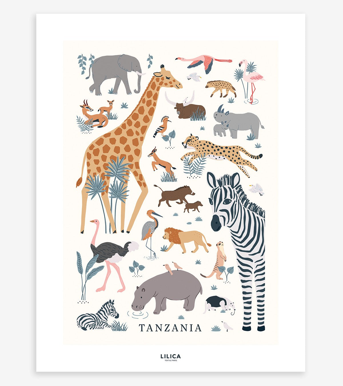 TANZANIA - Børneplakat - Vilde dyr