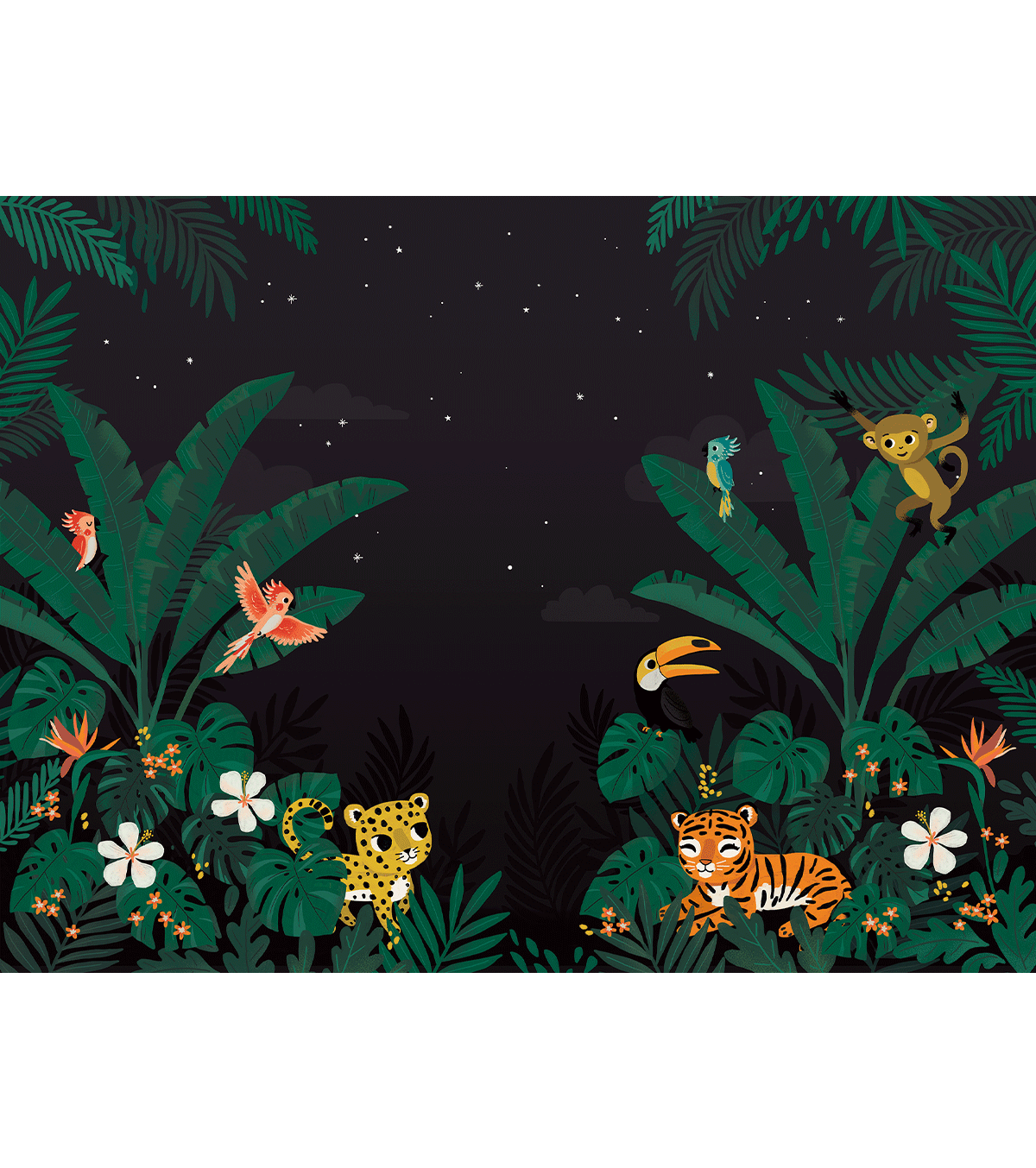 JUNGLE NIGHT - Panoramisk tapet - Junglens dyr