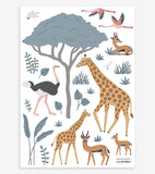 Klistermærker med savannens dyr - Giraf, gazelle, struds - TANZIANIEN