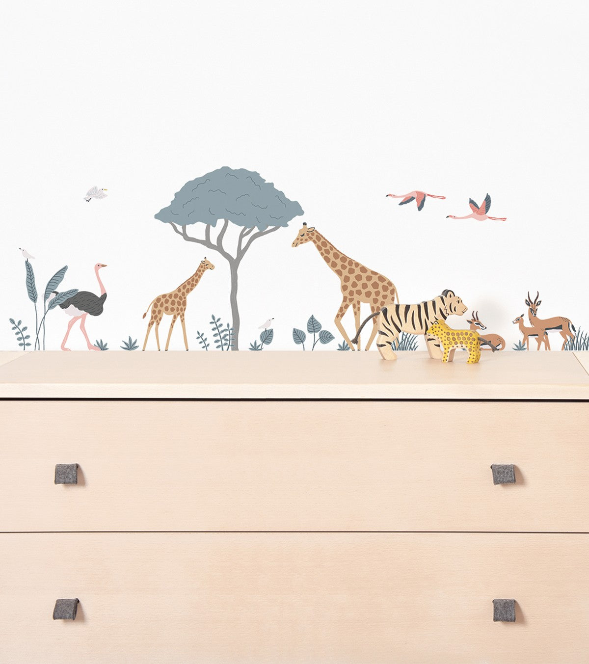 Klistermærker med savannens dyr - Giraf, gazelle, struds - TANZIANIEN