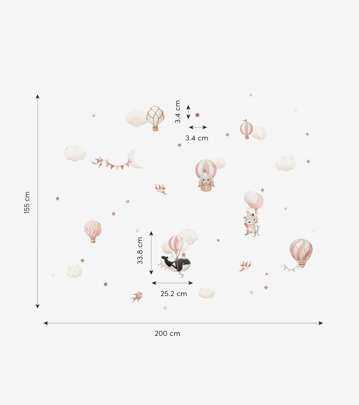 SELENE - Wallstickers - Dyr og balloner (pink)